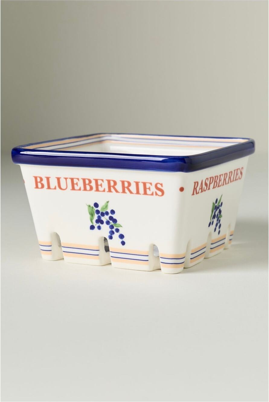 ANTHROPOLOGIE Lotta Berry Ceramic Basket Dish Square Stoneware Navy Small NIB